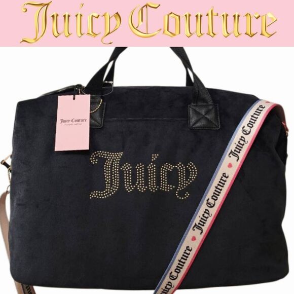 Juicy Couture Big Spender Rhinestone Logo Velour Weekender Bag- Black - Picture 1 of 8